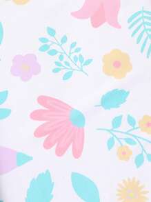 SHEIN Playful Pals 6 pièces/set T-shirt à manches courtes avec volants à imprimé floral et short, tenue décontractée pour jeune fille. Convient pour les sorties d'été et le port quotidien - Multicolore - Voir 3