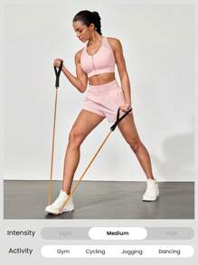 GLOWMODE VitalSwift Ultra High-Rise Elastic Waist Ventilated Back Adjustable Drawstring Sports Shorts With Built-In Shorts Medium Impact Running Jogging Training Gym Workout - Pink - View 8