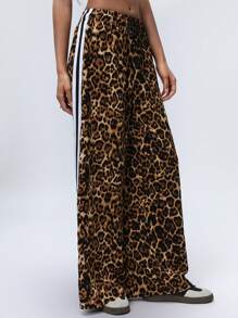 Aveloria GENKIRA Women's Casual Leopard Print Patchwork Side Contrast Color Tie Waist Pants Fall Cloth For Women - Multicolor - View 4