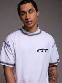 Musero Washed Oversized Star Graphic Print Short Sleeve T-Shirt - Apricot - View 2