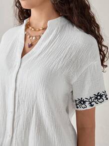 Florisole Conjunto de 2 piezas para mujer: pantalón recto holgado de vacaciones con cuello en V elegante y estampado de bordado floral