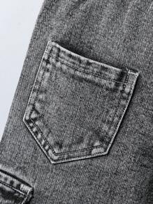 SHEIN Conjunto de 2 piezas de niños pequeños con top con capucha informal y pantalones vaqueros rectos de cargo