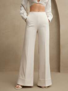 Anewsta Petite Women's Fashionable Loose Elegant Wide-Leg White Pants For Spring - Beige - View 7