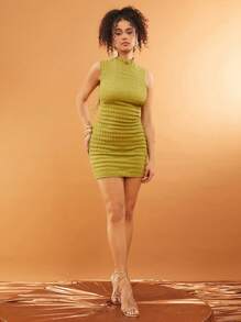 SHEIN Unity Vestido de verano de cuello alto sin mangas con textura, para eventos especiales, como el Día de San Patricio, bodas, fiestas, ocasiones especiales y festivales musicales para mujer