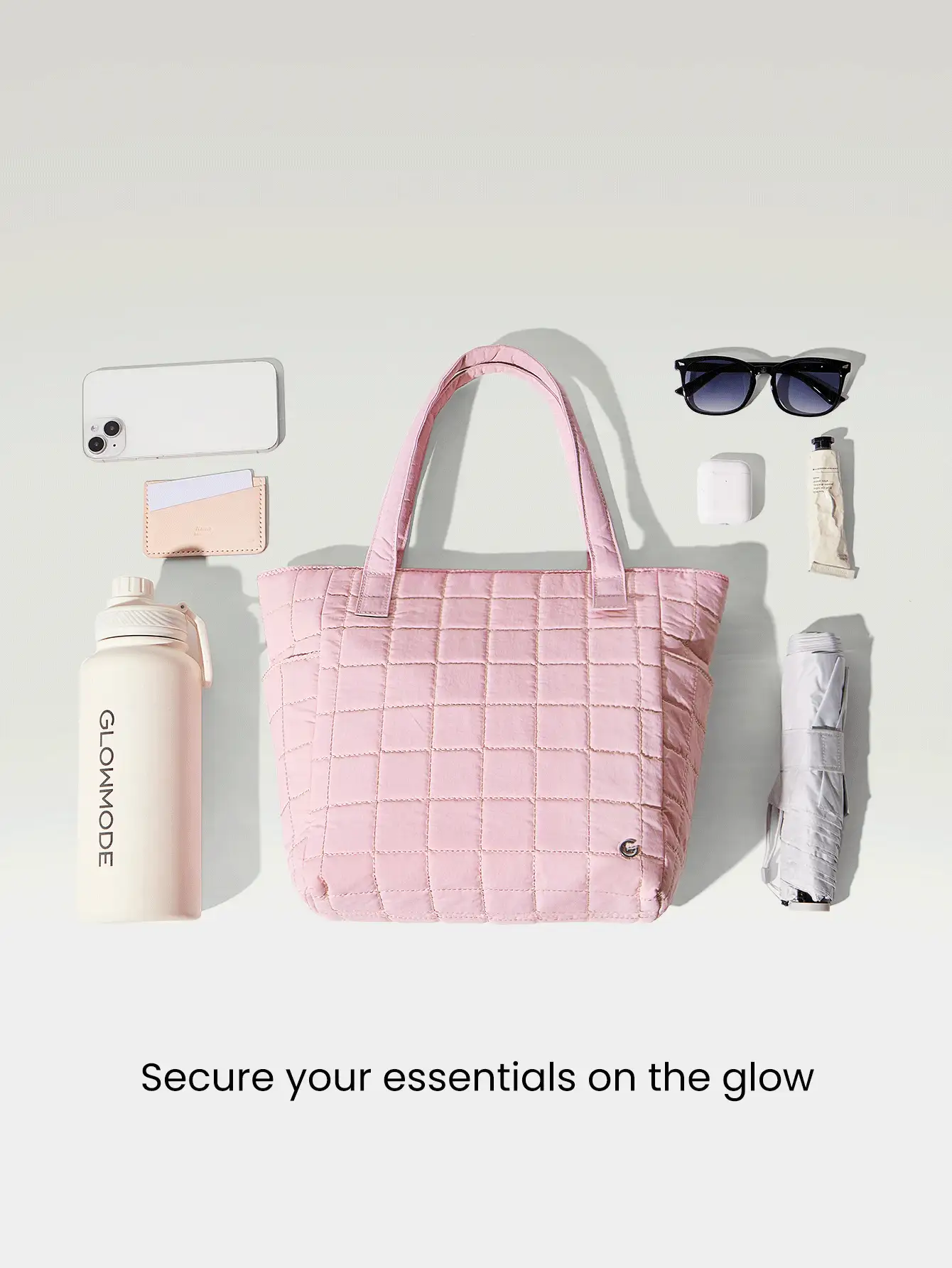 GLOWMODE 7L Water-Resistant Make It Quilted Dual Handle Tote Bag With Multi Pockets Daily Casual - Pink - View 3