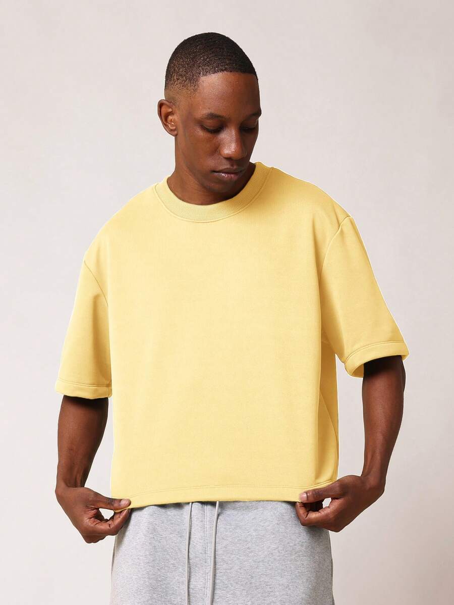 SUMWON 优质超大宽松短款 T 恤厚重针织经典街头风格都市时尚必备休闲夏季上衣宽松版型男女通用 - 黃色 - 查看 1