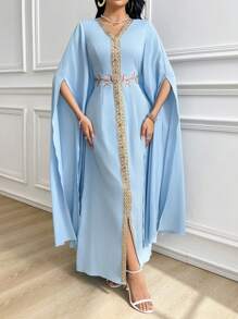 Al Najma 女士梭织边土耳其和阿拉伯长裙夏季女装领带优雅 - 綠色 - 查看 4