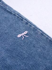 2pcs/Set Girls' Summer Loose Butterfly Print Short Sleeve Top & Wide Leg Butterfly Print Jeans Set - Multicolor - View 5