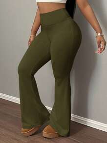 Slaydiva Quần tập yoga giảm béo cạp cao cho nữ, quần legging thể dục co giãn màu trơn - xanh quân đội - Xem 7