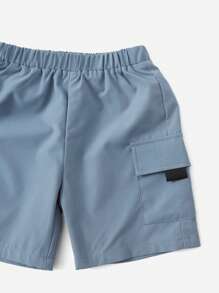 SHEIN Leap Crew Young Boy Earphone Print Tee & Flap Pocket Shorts Set - Black - View 4