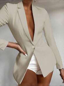 RosyDaze Women's Casual Solid Color Lapel Neck Long Sleeve Blazer