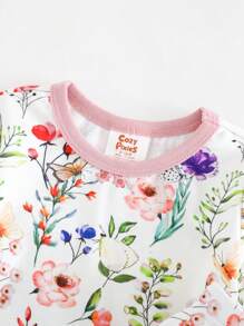 Cozy Pixies Baby Girl Floral Print Soft Knit Crew Neck Long Sleeve Top And Elastic Waist Legging 2 Pieces Pajama Set - Multicolor - View 8