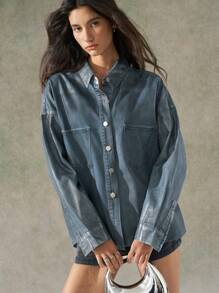 LYSMO Women's Denim Hot Silver Jackets And Coats Simple, Stylish And Casual Everyday Sense Of Future Technology 2025 New Arrivel Summer - Blue - View 4