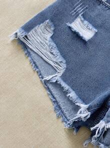 SHEIN LUNE 大码洗水破洞牛仔短裤