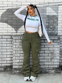 SHEIN EZwear Jeans de mezclilla lisos de talla grande, moda minimalista adecuada para el verano