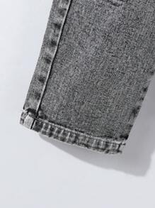 SHEIN Conjunto de 2 piezas de niños pequeños con top con capucha informal y pantalones vaqueros rectos de cargo