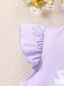 SHEIN Playful Pals 6 pièces/set T-shirt à manches courtes avec volants à imprimé floral et short, tenue décontractée pour jeune fille. Convient pour les sorties d'été et le port quotidien - Multicolore - Voir 5