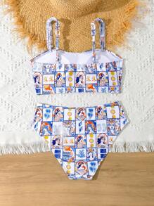 Teen Girl Fitted Casual Geometric Pattern Exclusive Swimwear Set - Blue - View 2