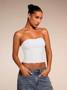 SHEIN BAE Spring Summer Tube Top Autumn Inner Wear, Office Wear, Winter Inner Wear, Commuting Casual Wear, Maroon Women's Fitted Bandeau Top - White - View 1