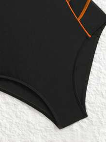 Swim SPRTY Women Spring Break Simple One-Piece Swimsuit, Athletic Style Beach Outfit For Summer - Orange - View 3