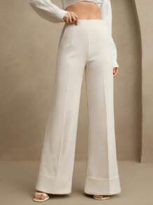 Anewsta Petite Women's Fashionable Loose Elegant Wide-Leg White Pants For Spring - Beige - View 6