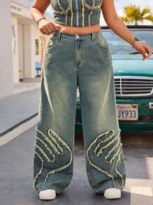 SHEIN EZwear Pantalones largos vaqueros informales de talla grande, apropiados para el verano