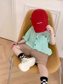 SHEIN Bộ quần áo và quần short thoải mái thoáng khí cho bé trai LMoss Kids - Màu xanh Bạc hà - Xem 8