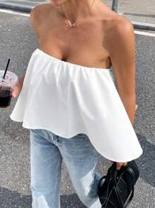 Siren Gaze 2025 年女士夏季上衣：极简主义白色内衬抹胸，搭配不对称高低下摆和 A 字形轮廓，休闲时尚夏季服装 - 白色 - 查看 4