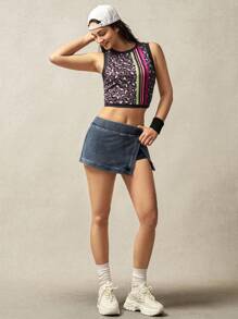 VARSITIE Casual Washed Slit Low Waist Sports Skirt Shorts