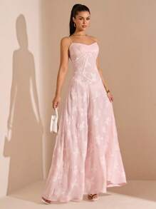 SHEIN BAE Váy Maxi Trơn Dài Phồng Ôm Dáng Màu Hồng Trơn Cho Nữ, Váy Đi Nghỉ, Váy Hẹn Hò Ngày Lễ Tình Nhân, Váy Phù Dâu Mini, Mùa Hè Xuân - Hồng - Xem 1