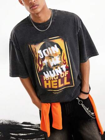 Supernatural X SHEIN Camiseta de manga corta con figura y gráfico de letras casual de verano para hombres