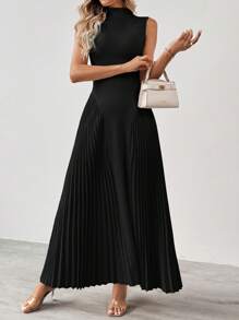 SHEIN Tall 女士优雅褶皱紧身 A 字形连衣裙 - 黑色 - 查看 5