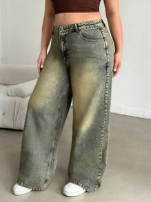 RueChic WOMEN PLUS SIZE HIGH WAIST RISE WIDELEG CUT VINTAGE WASH Wide Leg Jeans Women Jeans Wide Leg - Light Wash - View 4