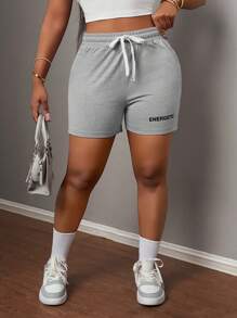 Slaydiva 2025 Spring And Summer New Style Music Festival Easter Western Style Nomadic Style Birthday Party Graduation Season Student Wear Daily Outing Basic And Versatile Leisure Vacation Cruise Travel Beach Seaside Sunbathing Internet Celebrity Hot Style Simple And Casual Street Style Women's Casual Basic Sporty Elastic Waist Letter Logo Print Pocket Fitted Short