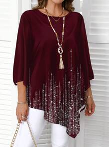 EMERY ROSE Camicia oversize minimal con decorazione glitterata a motivo stellato, adatta per la primavera