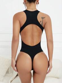 Easithlete Sexy Solid Backless Sleeveless Jumpsuit - Black - View 1