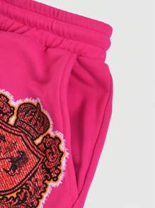 ROMWE MEN Street Life Men's Summer Casual Letter Print Drawstring Waist Shorts - Pink - View 8