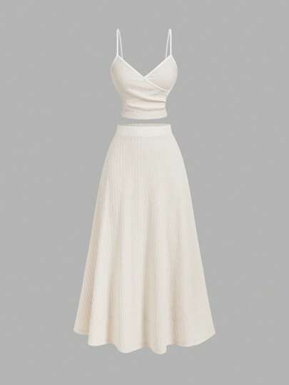 SHEIN MOD مجموعة بقطعتين للنساء مع أربطة بتصميم لوني أبيكوت محايد