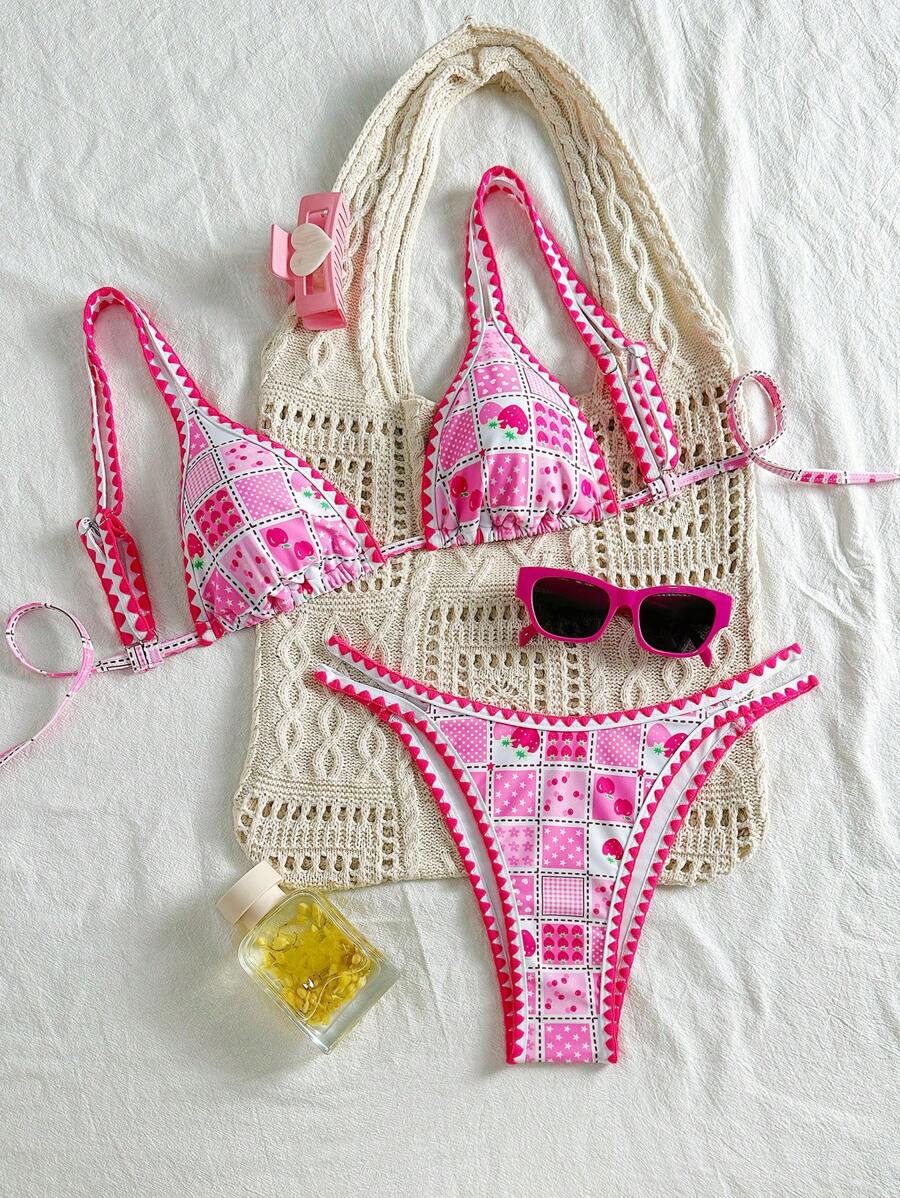 SHEIN Swim Bikini de dos piezas para vacaciones, elegante y sexy con doble tirante para mujer