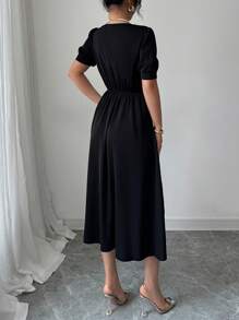 Elenzga Elegant Commuting Colorblock Pleated Patchwork Dress