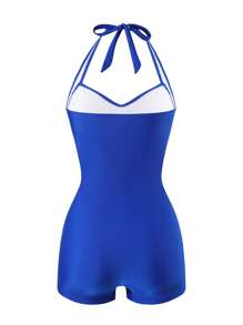 Swim Lushoire 1 件女式纯色露背吊带连体泳衣，适合海滩度假