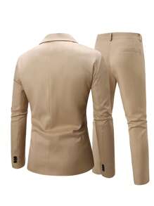 Calvornis Men's Casual Commuter Solid Color Jacket And Pants Suit - Khaki - View 2