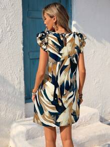 Vivid Eden 女士度假休闲全印花荷叶边下摆连衣裙