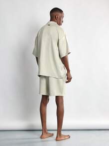 SUMWON Luxus Sommer Resort Lounge Co-Ord kurzes Set, Zweiteiler Pyjama Outfit, Sleepwear, entspannter Komfort Hausanzug - Grün - Übersicht 3