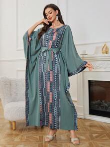 Al Najma Ramadan Women's Geometric Printed Batwing Sleeve Kaftan,Modest - Green - View 6