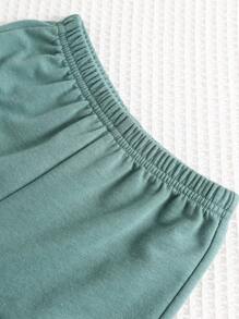 SHEIN 2 件装男婴夏季可爱休闲运动连帽衫上衣和短裤套装 - 彩色 - 查看 5