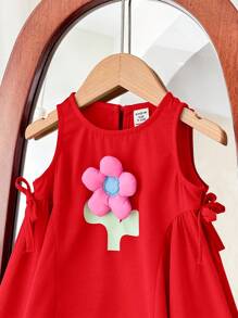 SHEIN Baby Girl Cute Pink Floral Sundress, Summer - Red - View 3