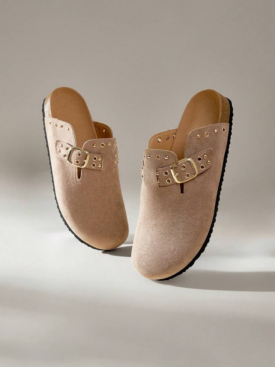 Solecia Women's Adjustable Buckle Casual Flat Slip-On Mules Shoes - Brown - View 1