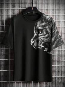 Manfinity LEGND Men Leo Zodiac Sign Printed Short Sleeve T-Shirt, Boyfriend Gift, For Going Out