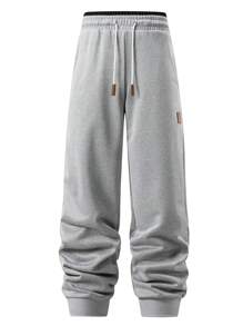 Manfinity Homme 男士休闲松紧腰慢跑裤，简约时尚，适合日常穿着 - 淺灰色 - 查看 3